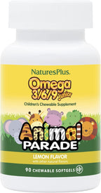 NaturesPlus Animal Parade Omega 3/6/9 Junior, Sabor Limón - 90 Cápsulas Blandas