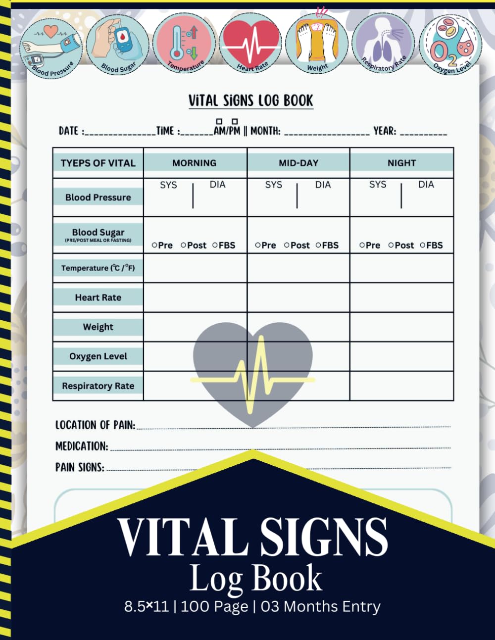 Vital Signs Log Book: Diario de signos vitales y registro médico
