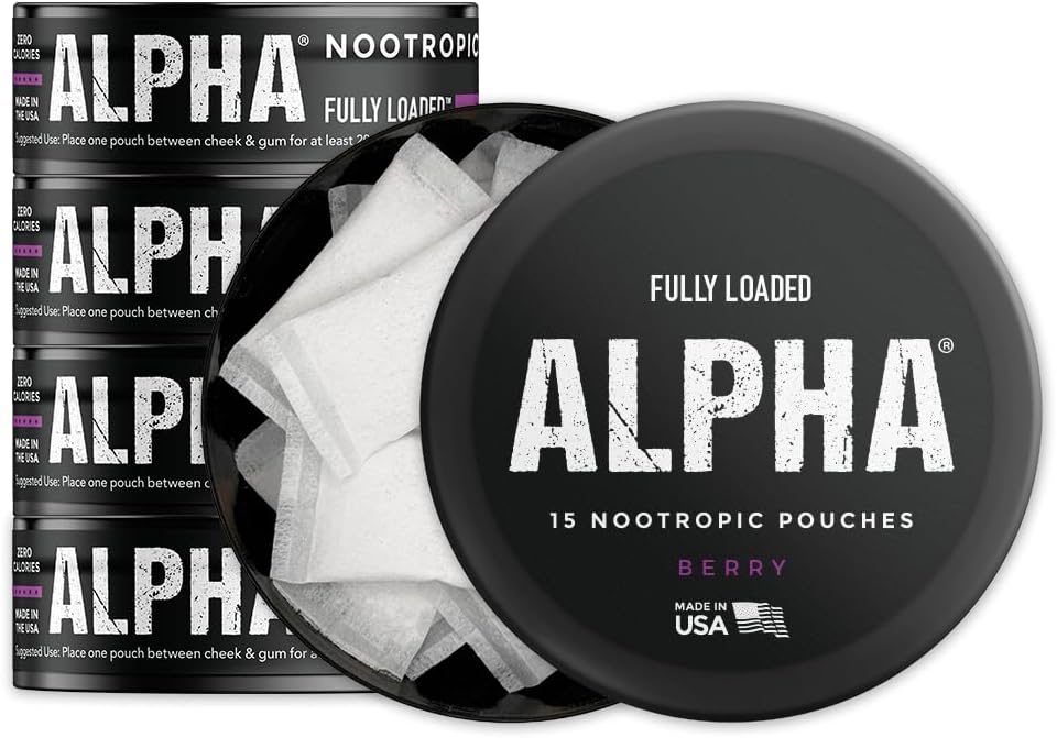 Fully Loaded Alpha Nootropic Pouches (Berry) - 5 Latas - 15 bolsitas por lata
