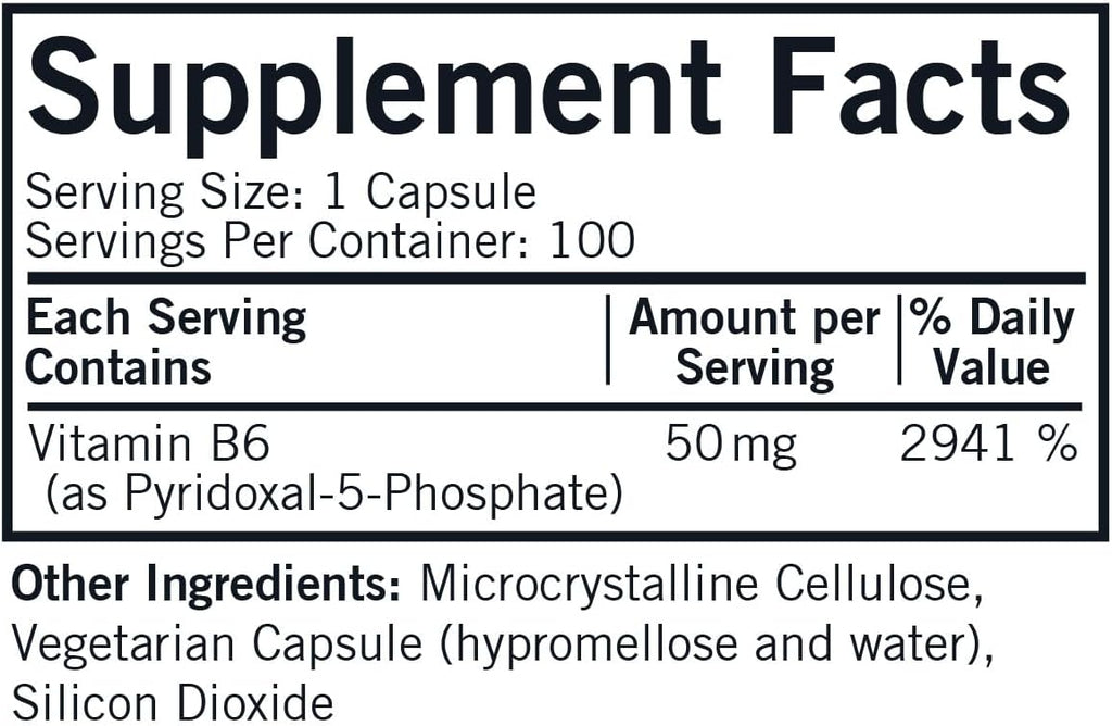 Kirkman – P-5-P (Piridoxal 5-Fosfato, Metabolito de Vitamina B6) 50 mg - Hipoalergénico 100 Cápsulas