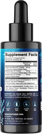 Vitamatic Liquid Organic Irish Sea Moss con Fucus y Raíz de Bardana - 2800 mg por ración - 60 ml