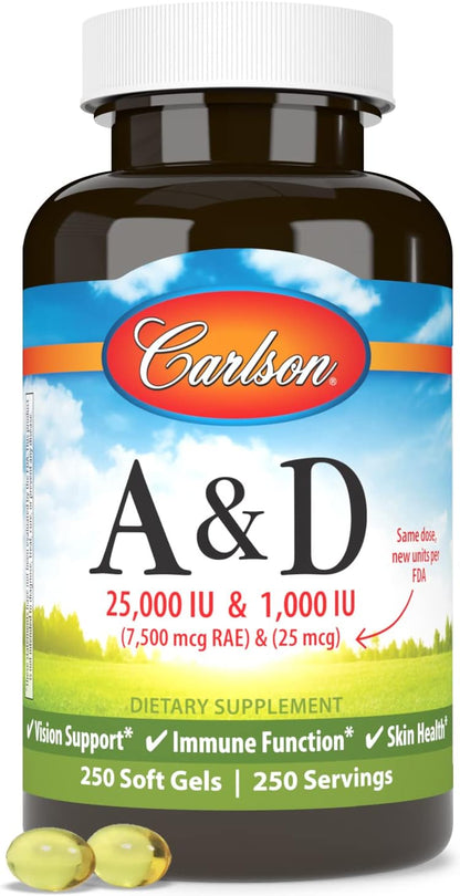 Carlson A y D, 25.000 UI de Vitamina A y 1.000 UI de Vitamina D3, 250 Cápsulas Blandas – Image 5