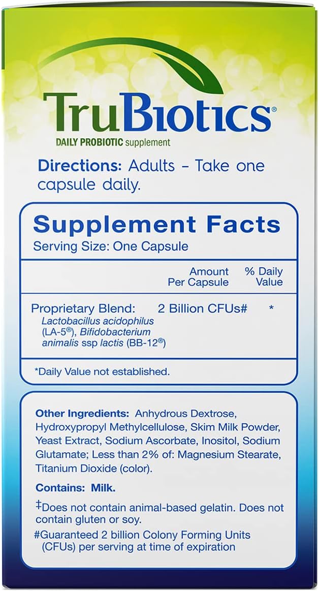 TruBiotics Daily Probiotic, 30 Cápsulas - Sin Gluten, Sin Soja, Apoyo Digestivo e Inmunitario