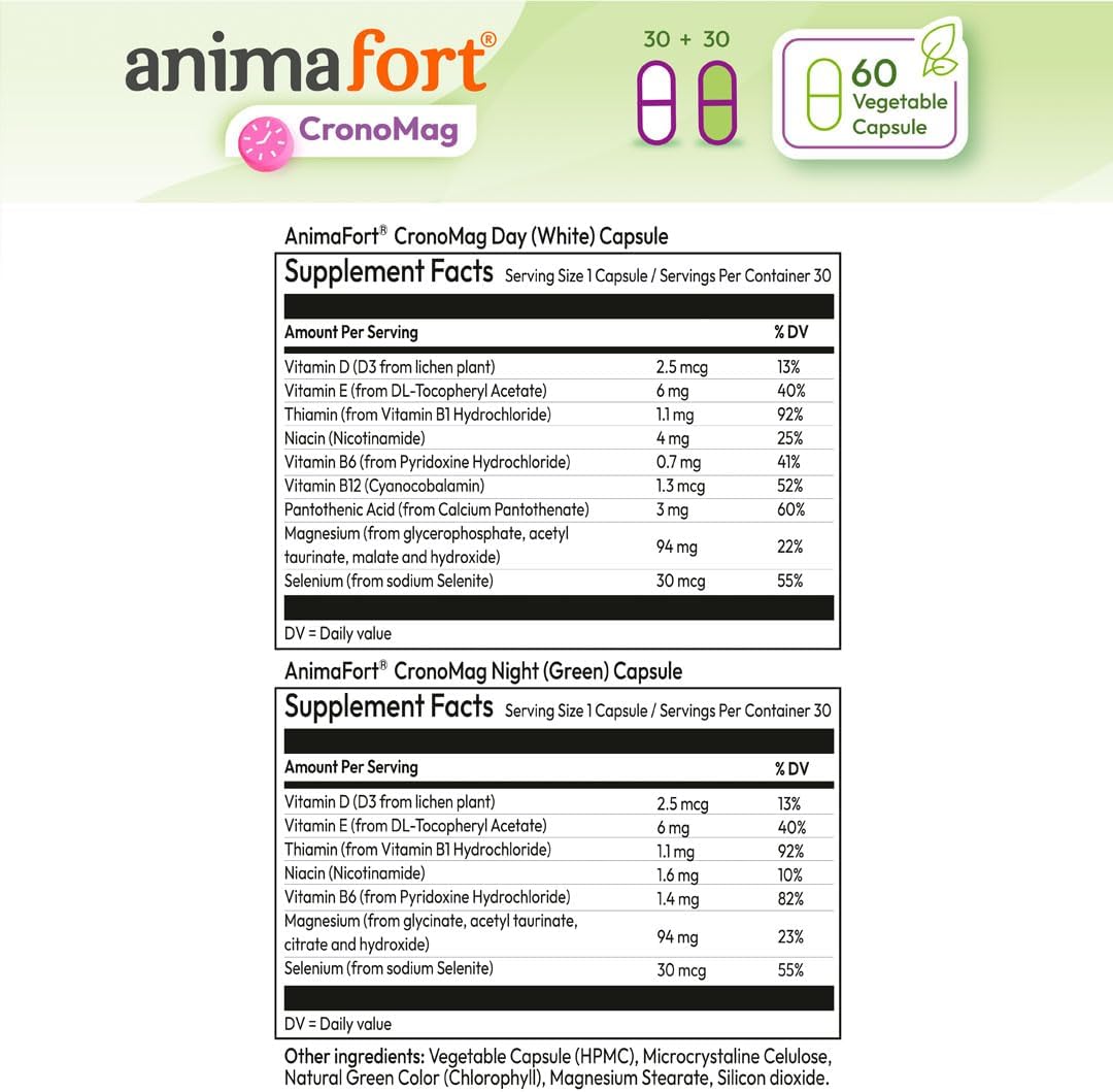 Animafort CronoMag: Complejo de Magnesio con 6 Sales de Alta Absorción, Vitaminas B12 y D, 60 Cápsulas