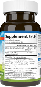 Carlson Super D3 + K2 - 5000 UI Vitamina D3 y 90 mcg Vitamina K2 MK-7 - 90 Cápsulas Vegetarianas