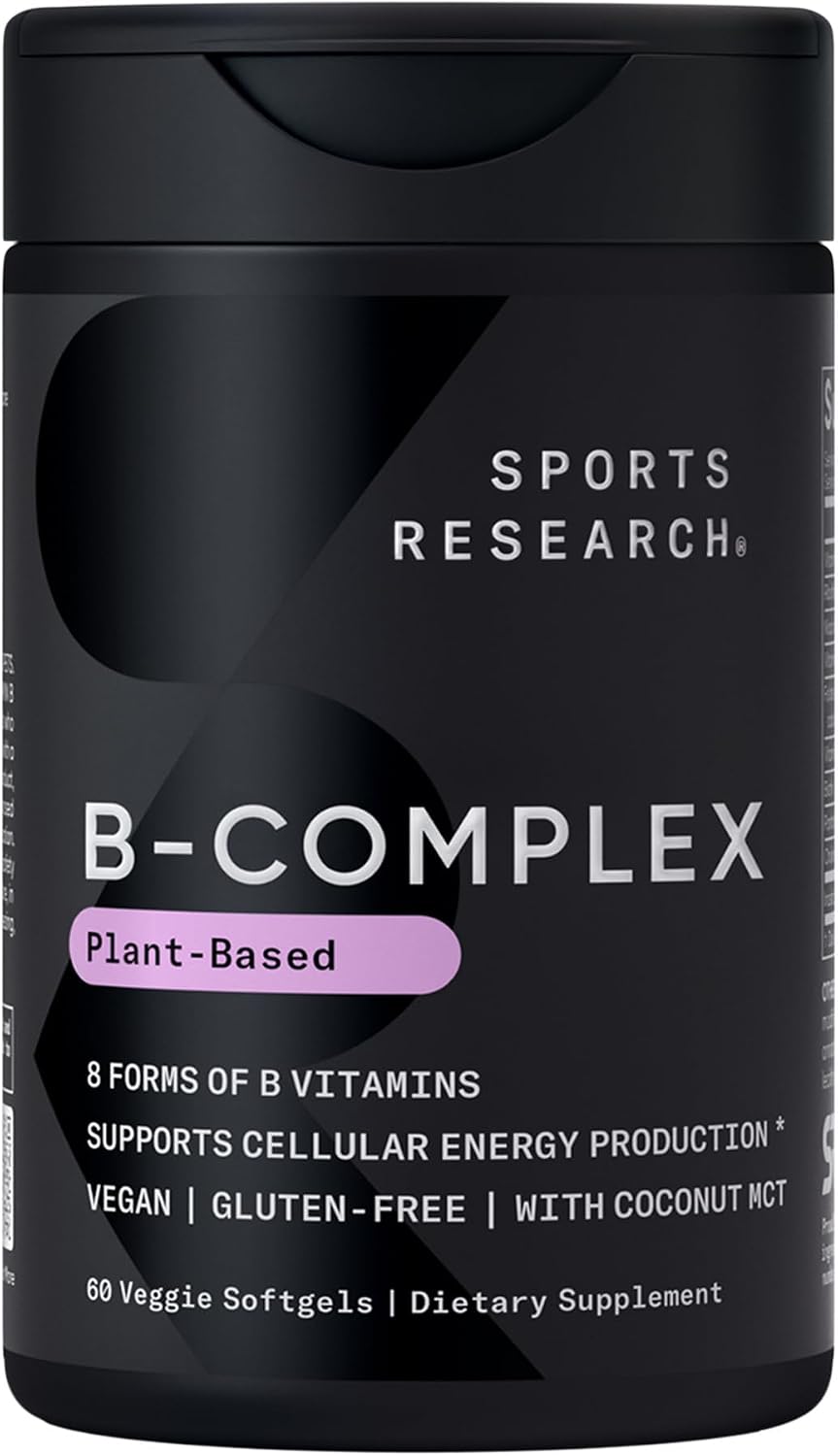 Sports Research Vitamin B-Complex - Complejo B completo con B12 metilada y folato - 120 cápsulas blandas veganas