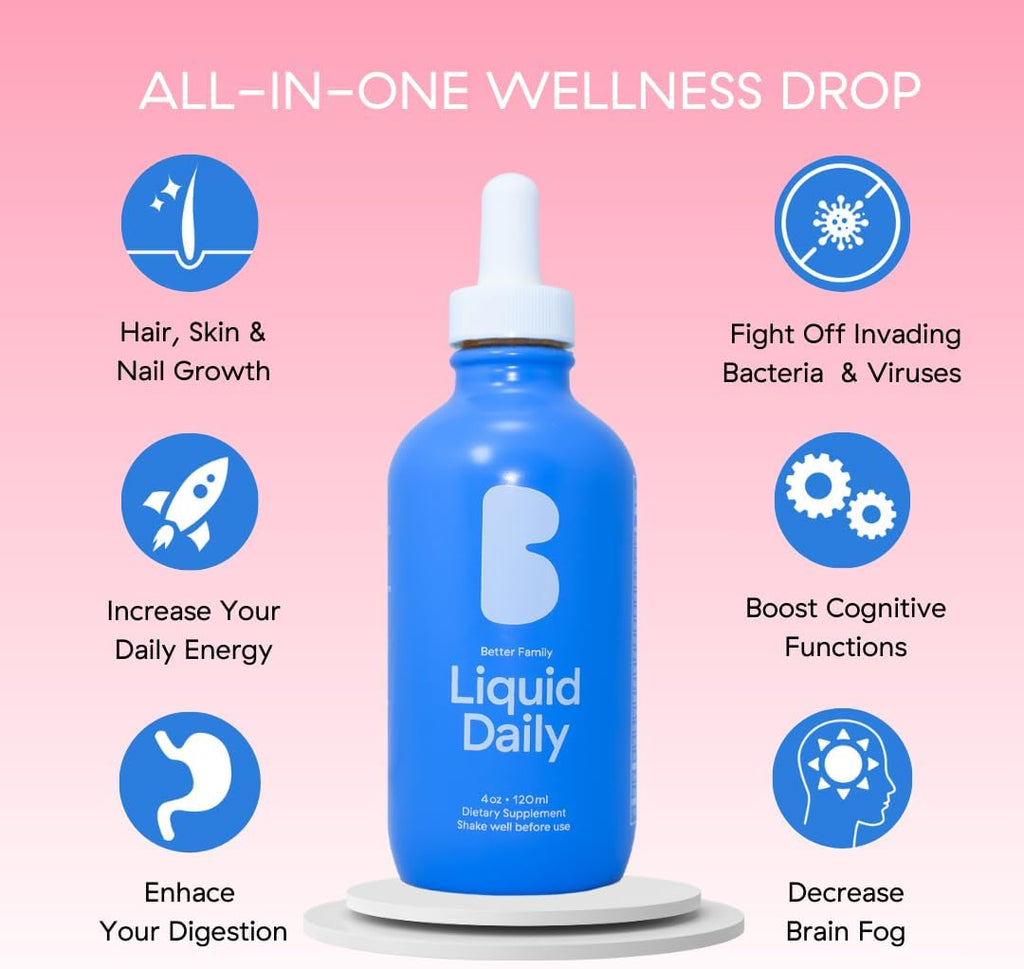 Better Family – Multivitamínico Líquido Diario – Gotas de Bienestar para Todas las Edades y Géneros – Vitaminas Metiladas – Sin Azúcar ni Artificiales – Sin Gluten, No-GMO – 120 ml