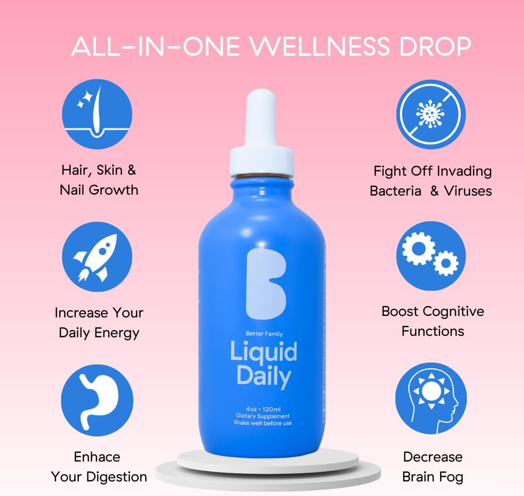 Better Family – Multivitamínico Líquido Diario – Gotas de Bienestar para Todas las Edades y Géneros – Vitaminas Metiladas – Sin Azúcar ni Artificiales – Sin Gluten, No-GMO – 120 ml
