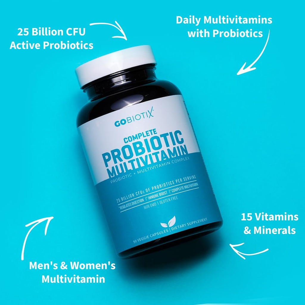 GOBIOTIX Multivitamínico con Probióticos y Enzimas Digestivas - 25 mil millones de UFC - Salud Digestiva - 90 Cápsulas