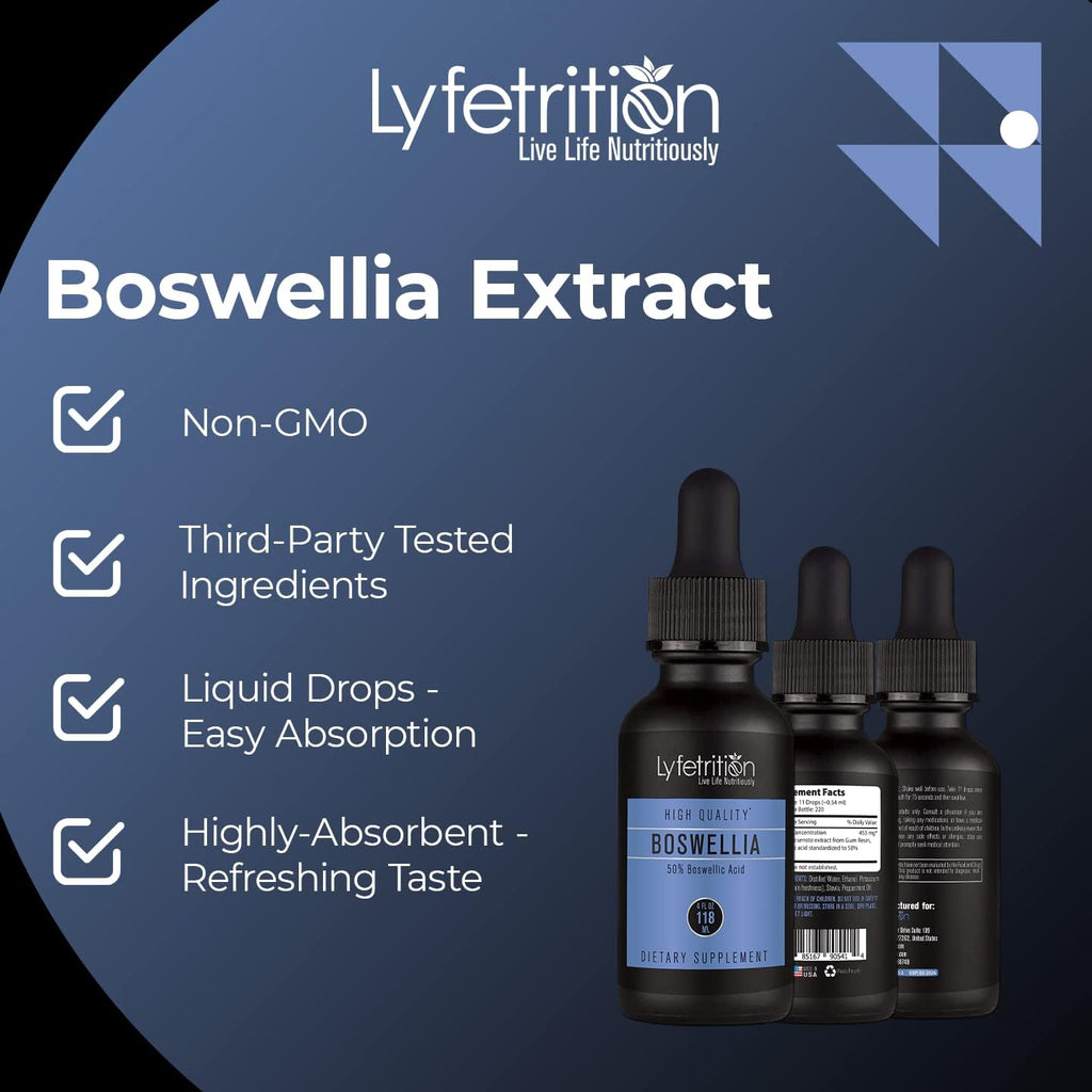 Lyfetrition Boswellia 455 mg - Extracto Líquido 118 ml - 220 Porciones - Alta Absorción - No Modificado Genéticamente - Certificado GMP - Sin Crueldad