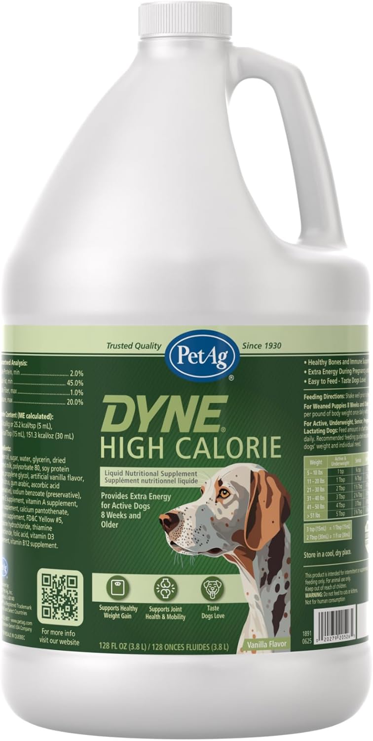 PetAg Dyne Suplemento Nutricional Líquido de Alto Contenido Calórico para Perros y Cachorros - 3,78 Litros - Sabor Vainilla Dulce