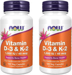 NOW Foods Vitamina D-3 y K-2, 120 Cápsulas Vegetales (Paquete de 2)