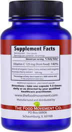 THE FOOD MOVEMENT CO. 100% Plant-Based Vitamin C - 125 mg, 60 Cápsulas - Suplemento Alimenticio Vegano y Orgánico