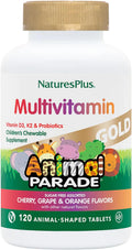 NaturesPlus Animal Parade Gold Multivitamínico Infantil - 120 Comprimidos Masticables Sabor Cereza, Naranja y Uva