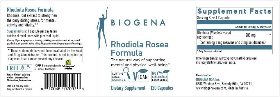 BIOGENA Rhodiola Rosea Formula - Apoyo natural para cuerpo y mente