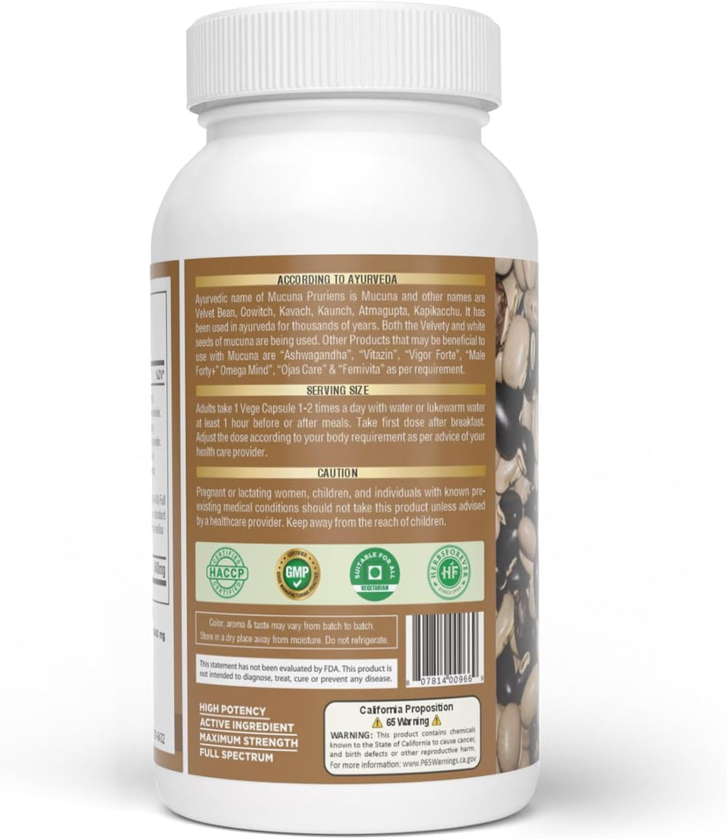Herbsforever Mucuna Pruriens (Frijol Terciopelo) Extracto Extra Fuerte 15:1 - 60 Cápsulas Veganas