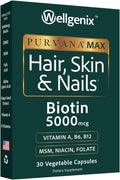 Wellgenix Purvana MAX – Biotin 5000mcg with MSM and B Complex – 30 Vegetarian Capsules