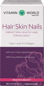 Vitamin World Fórmula Cabello, Piel y Uñas con Biotina y Colágeno - 240 comprimidos