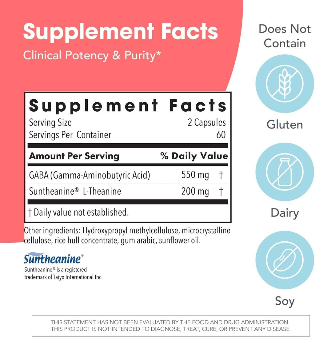 200 mg of Zen de Allergy Research Group – L-Teanina y GABA para la Calma y el Equilibrio – 120 Cápsulas Vegetarianas