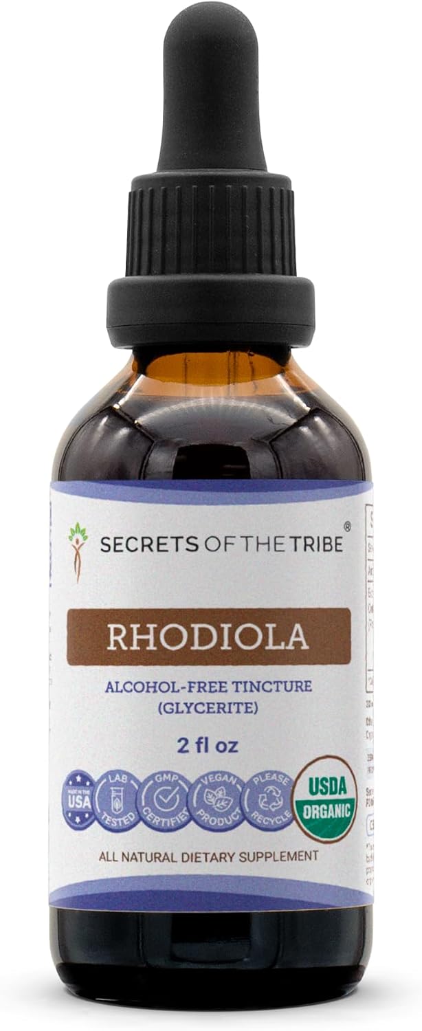 Secrets of the Tribe Rhodiola USDA Organic - Extracto sin Alcohol, Gotas Herbales de Alta Potencia - 60 ml