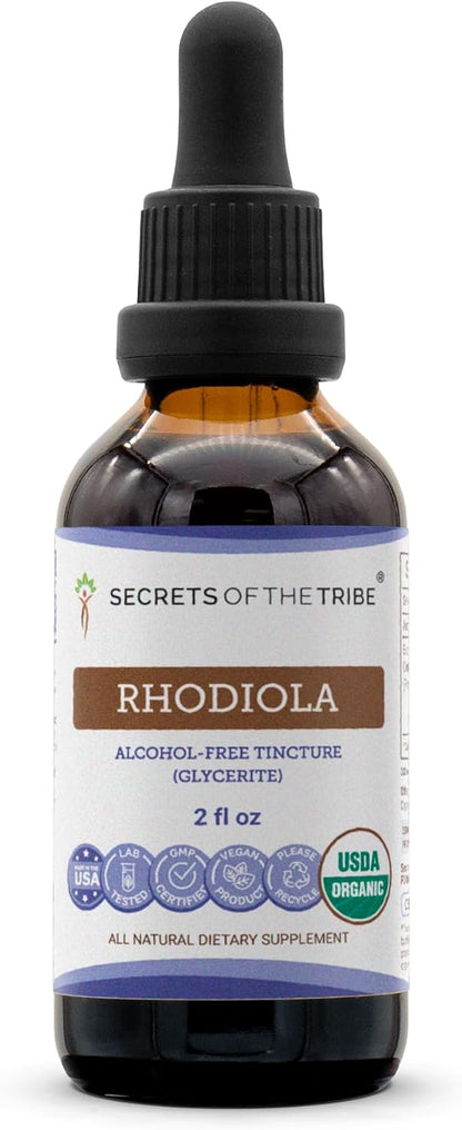Secrets of the Tribe Rhodiola USDA Organic - Extracto sin Alcohol, Gotas Herbales de Alta Potencia - 60 ml – Image 1