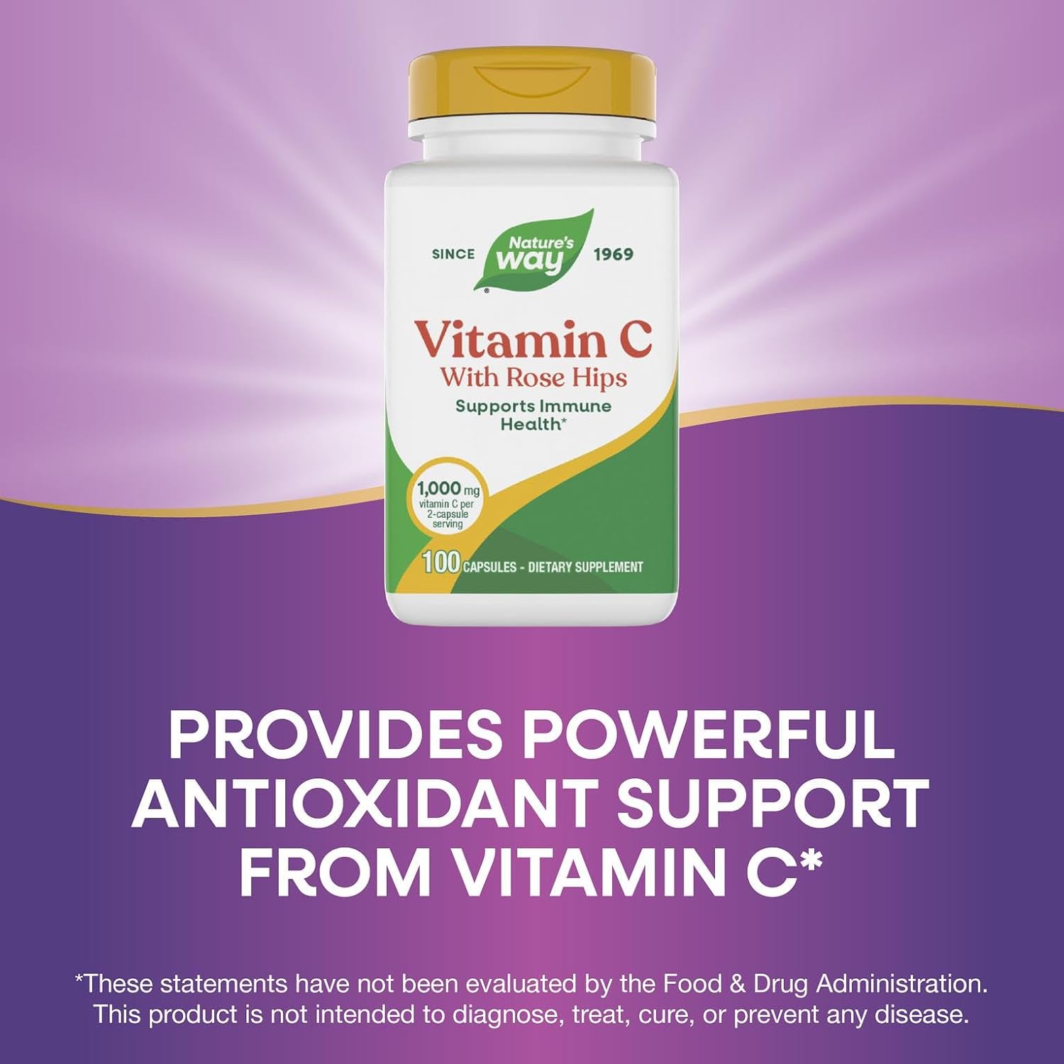 Nature's Way Vitamina C-500 con Rosa Mosqueta, 1000 mg por dosis, 100 Cápsulas