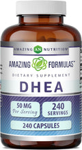 Amazing Formulas DHEA 50 mg por ración | Dehidroepiandrosterona | 240 Cápsulas | No-OGM | Sin Gluten