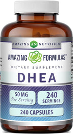 Amazing Formulas DHEA 50 mg por ración | Dehidroepiandrosterona | 240 Cápsulas | No-OGM | Sin Gluten