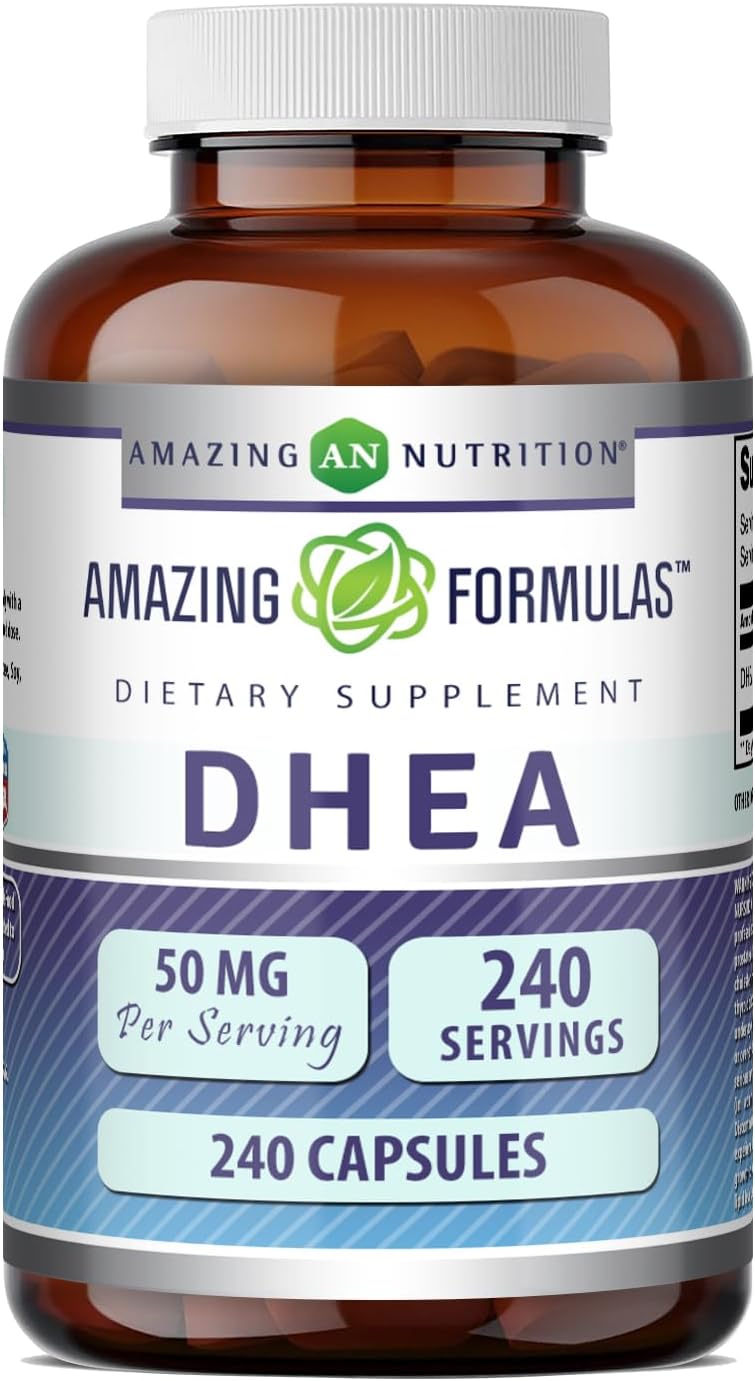 Amazing Formulas DHEA 50 mg por ración | Dehidroepiandrosterona | 240 Cápsulas | No-OGM | Sin Gluten