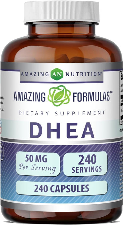 Amazing Formulas DHEA 50 mg por ración | Dehidroepiandrosterona | 240 Cápsulas | No-OGM | Sin Gluten – Image 1