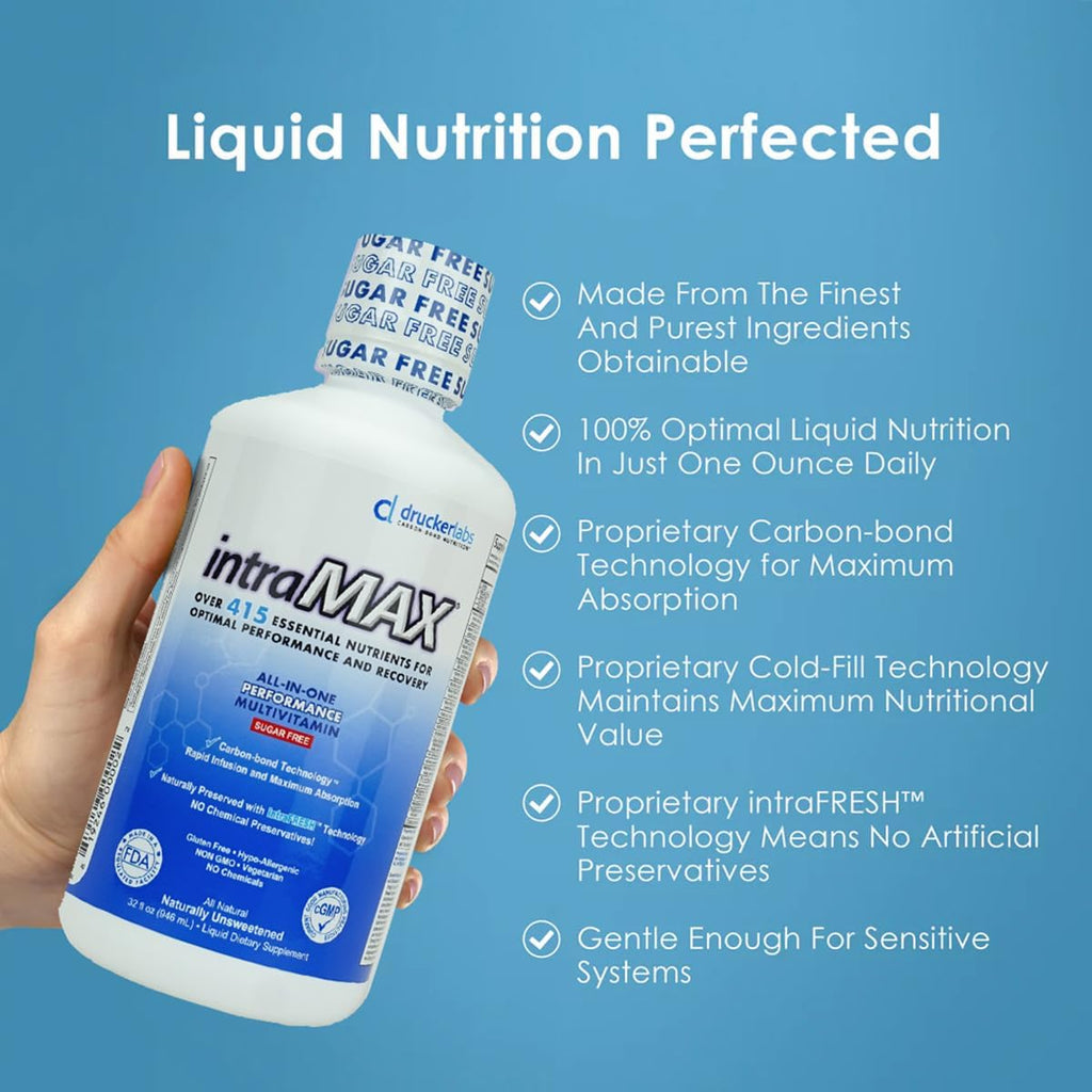 intraMAX de Drucker Labs - Complejo Multivitamínico Líquido Orgánico sin Azúcar para Hombres y Mujeres, 946 ml