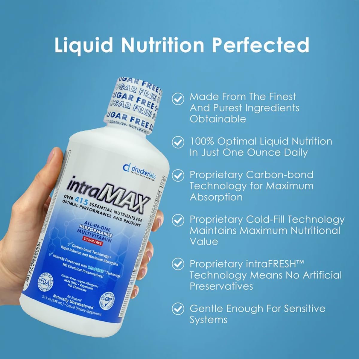 intraMAX de Drucker Labs - Complejo Multivitamínico Líquido Orgánico sin Azúcar para Hombres y Mujeres, 946 ml