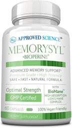 Approved Science MemorySyl - Suplemento para la memoria con Lion's Mane y BioPerine - 60 Cápsulas