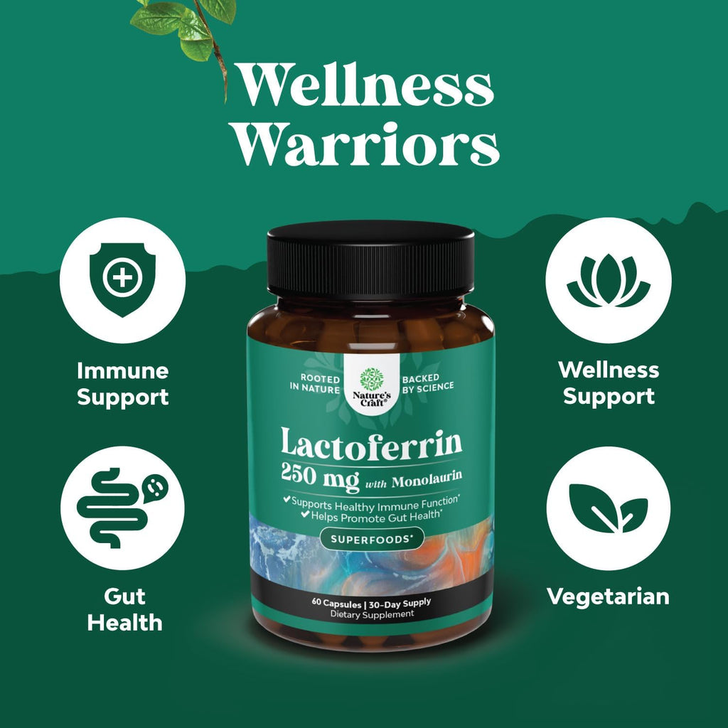 Lactoferrina 250mg y Monolaurina 1000mg - Complemento para la Salud Digestiva e Inmune - 60 Cápsulas