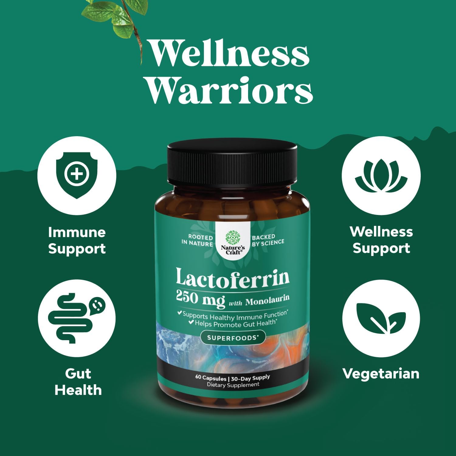 Lactoferrina 250mg y Monolaurina 1000mg - Complemento para la Salud Digestiva e Inmune - 60 Cápsulas