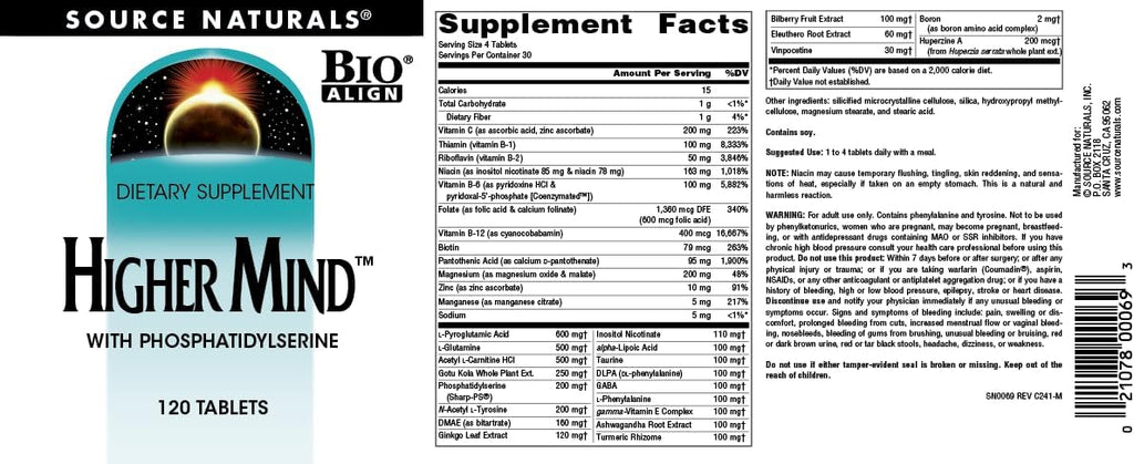 Source Naturals Higher Mind, con Fosfatidilserina - 120 Comprimidos
