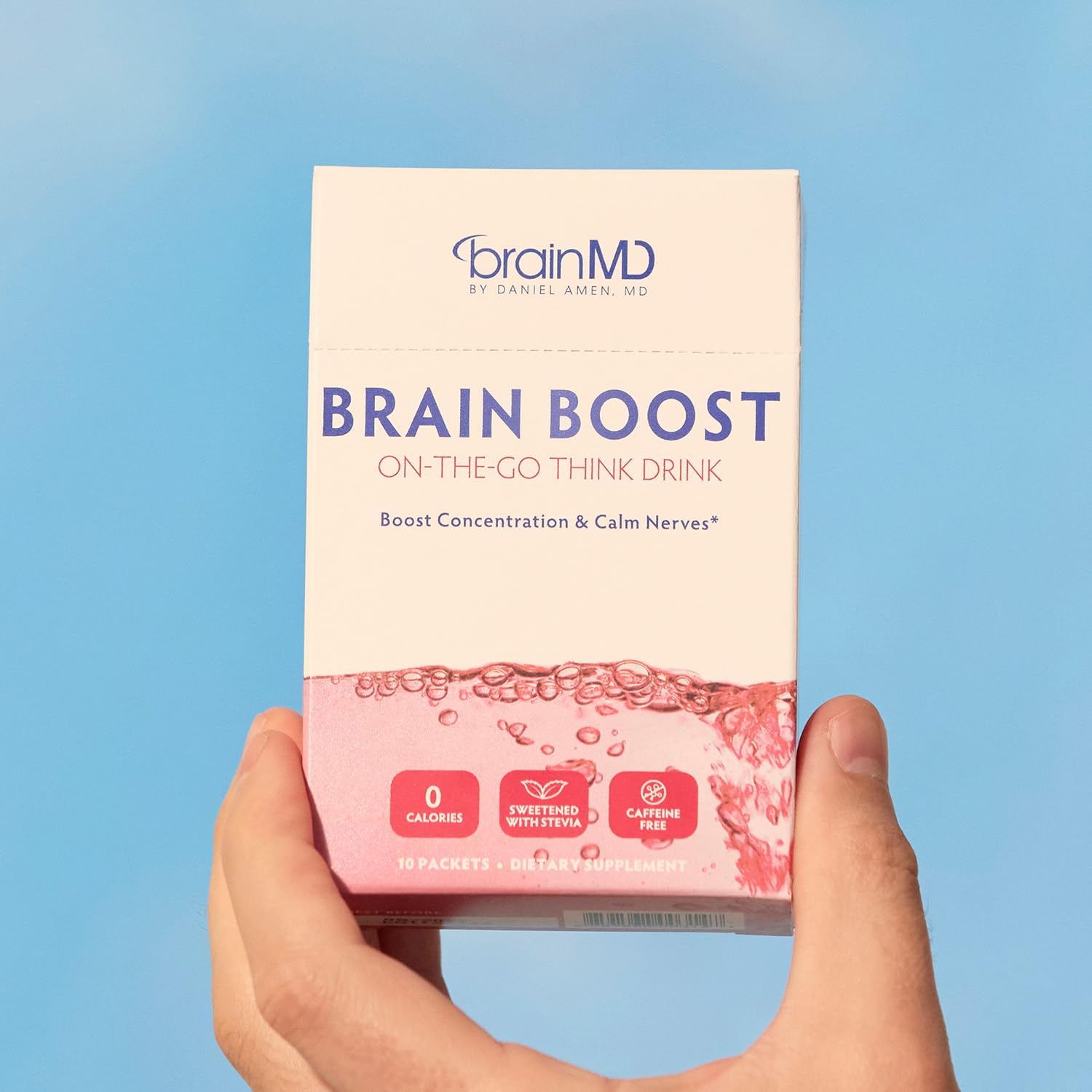 BRAINMD Brain Boost On The Go - Polvo Nootrópico, Sabor Bayas, 10 Sobres
