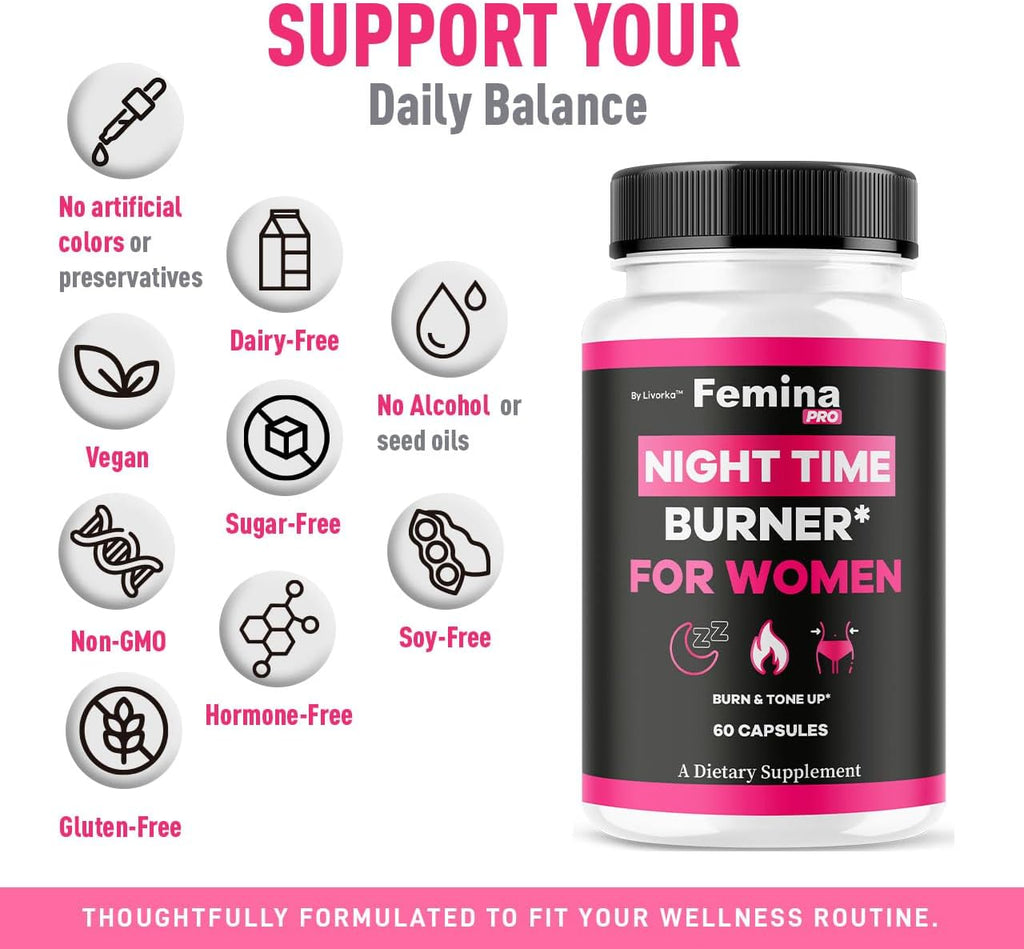 FeminaPro Nighttime Advanced Formula - Suplemento Nocturno para Mujer, 60 Cápsulas