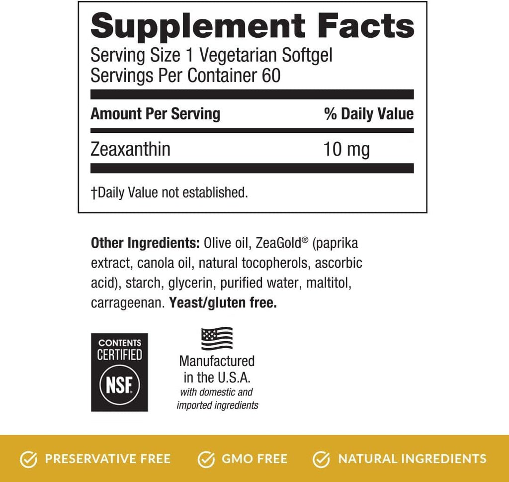 EyePromise Zeaxantina - Suplemento para la Salud Visual, 60 Softgels (60 días)