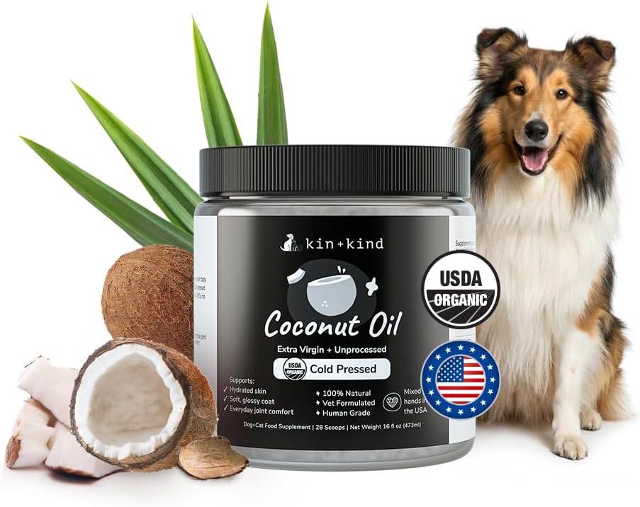 kin+kind Aceite de Coco Orgánico para Mascotas - Extra Virgen Prensado en Frío - 16 oz