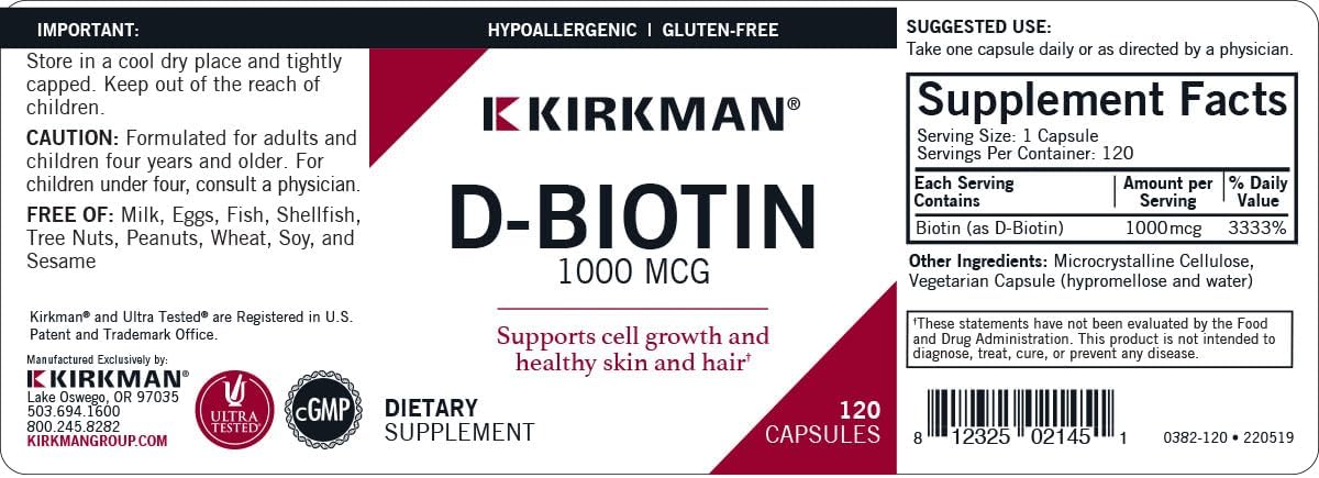 d-Biotina 1000 mcg Cápsulas - Hipoalergénico - 120 unidades