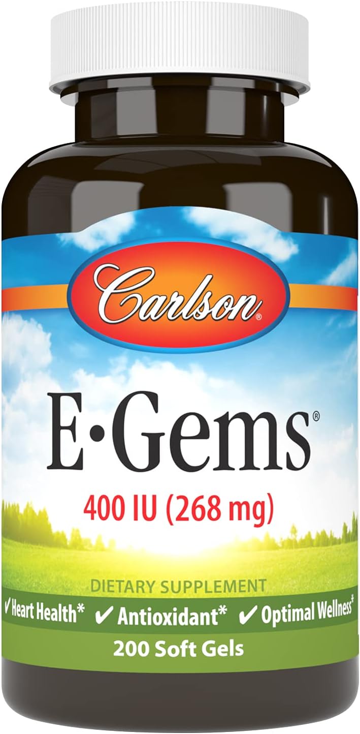 Carlson E-Gems, 400 IU, Heart Health & Optimal Well-Being, Antioxidant, 200 Soft Gels