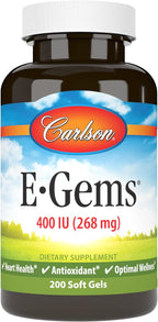 Carlson E-Gems, 400 IU, Heart Health & Optimal Well-Being, Antioxidant, 200 Soft Gels