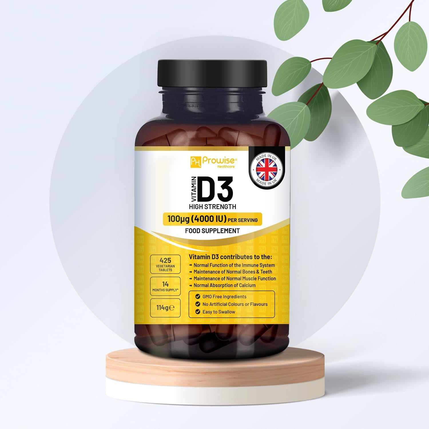 Vitamina D3 4000 UI Alta Potencia - 425 Comprimidos Vegetarianos (14 Meses de Suministro) - Prowise Healthcare