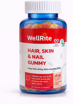 Wellrite Gominolas de Vitaminas para Cabello, Piel y Uñas, 60 unidades, Sabor Fresa, Vegano, Sin Gelatina, Sin Gluten, Sin Frutos Secos