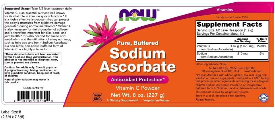 Ascorbato Sódico en Polvo - Vitamina C Tamponada - Pack de 2 (454 g total)