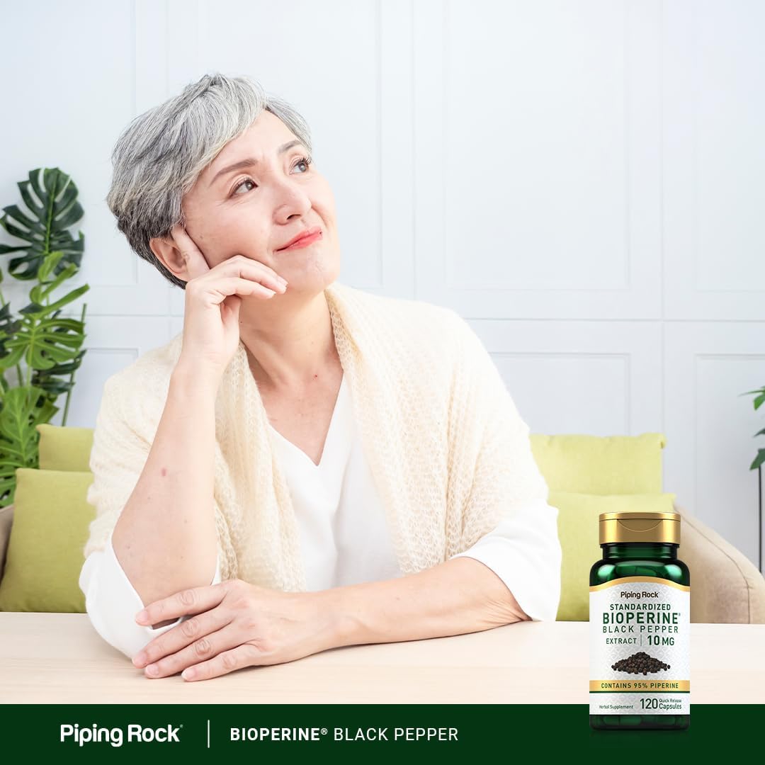 Piping Rock Bioperine Supplement 10mg | 120 Cápsulas | Extracto de Pimienta Negra | 95% Piperina | Sin Gluten, No Transgénico