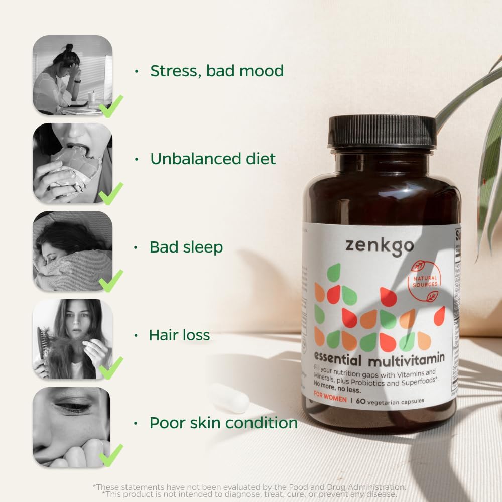 Zenkgo Women's Multivitamin with 25B Probiotics & Organic Greens - 60 Caps