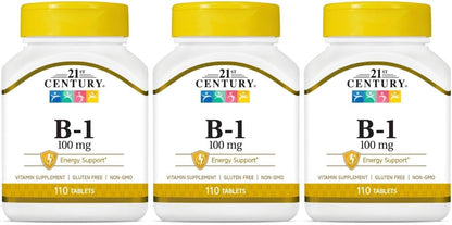 21st Century Vitamina B-1 100 mg, 3 Envases – Contribuye al metabolismo energético normal : Ayuda a transformar – Image 1