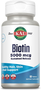 KAL Biotin 5000 TR – 5000 mcg, 60 Comprimidos de Liberación Prolongada